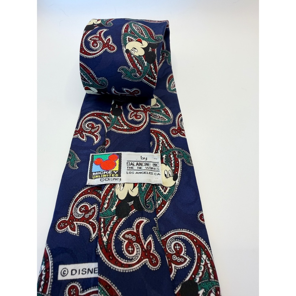 Disney Mickey Unlimited Balancine Navy Blue Paisley Mickey Mouse Silk Necktie